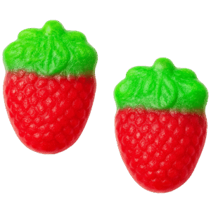 Gominolas Fresa del Bosque Brillo con forma de fresa roja y verde