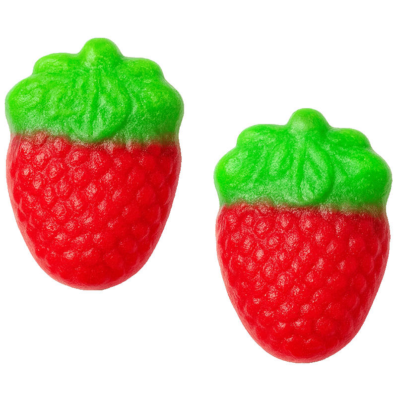 Gominolas Fresa del Bosque Brillo con forma de fresa roja y verde