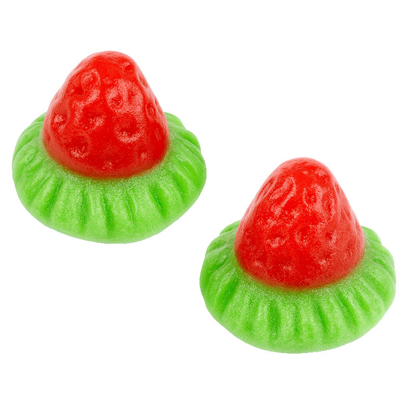 Gominolas Fresolas Brillo con forma de fresa roja y base verde