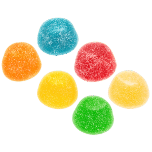 Gominolas de fruta surtida recubiertas de azúcar en colores variados