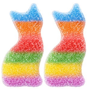 Gatos multicolor pica de gelatina con pica y colores vivos