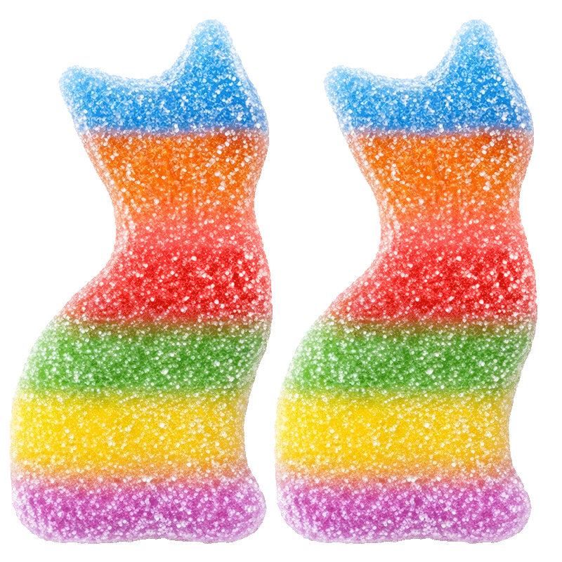 Gatos multicolor pica de gelatina con pica y colores vivos