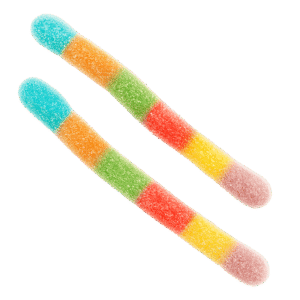 Gusanos multicolor pica de gelatina con pica y colores surtidos