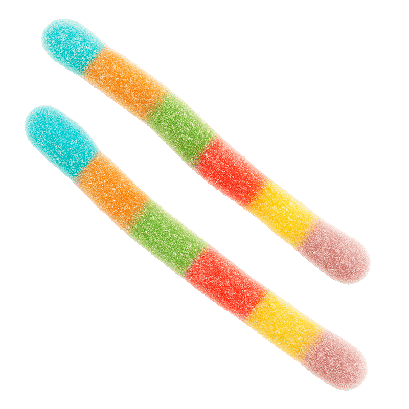 Gusanos multicolor pica de gelatina con pica y colores surtidos