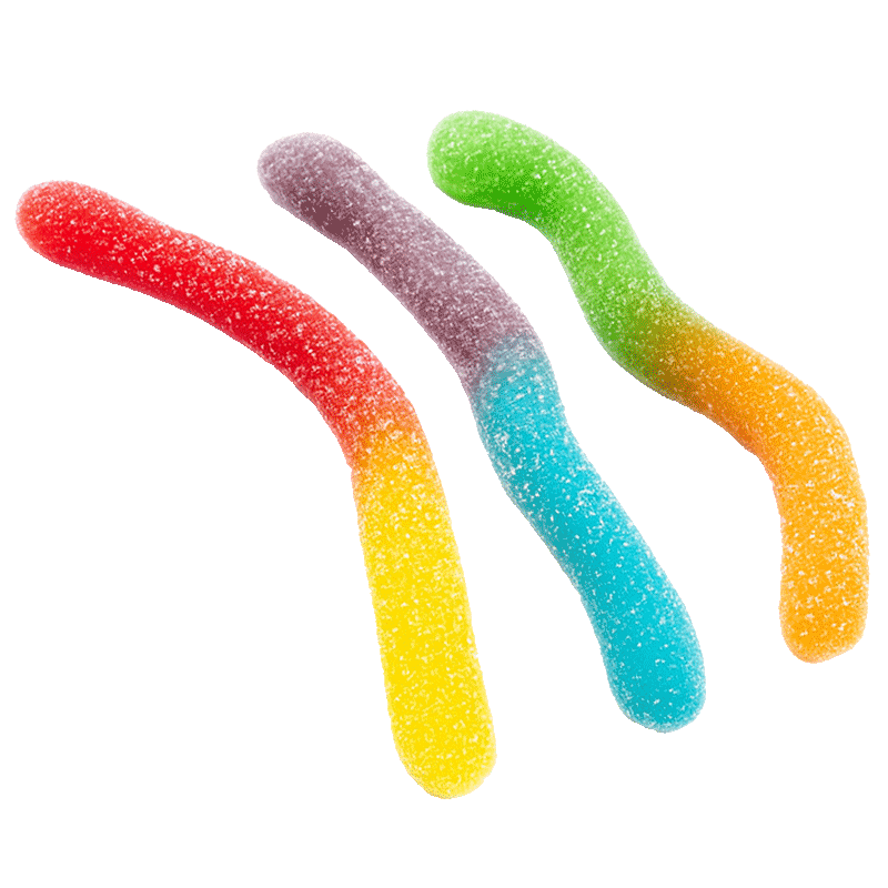 Gusanos pica ácidos surtidos con azúcar en colores vivos