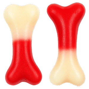 Gominolas huesos brillo rojos y blancos con acabado brillante