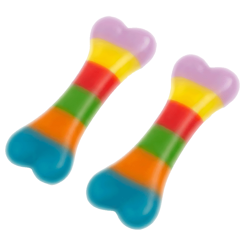 Huesos multicolor brillo de gelatina con acabado brillante y colores vivos