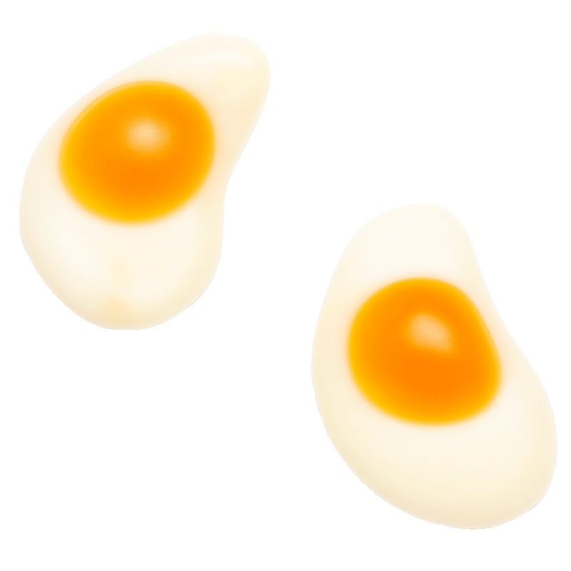 Gominolas huevos fritos brillo con yema amarilla y clara blanca