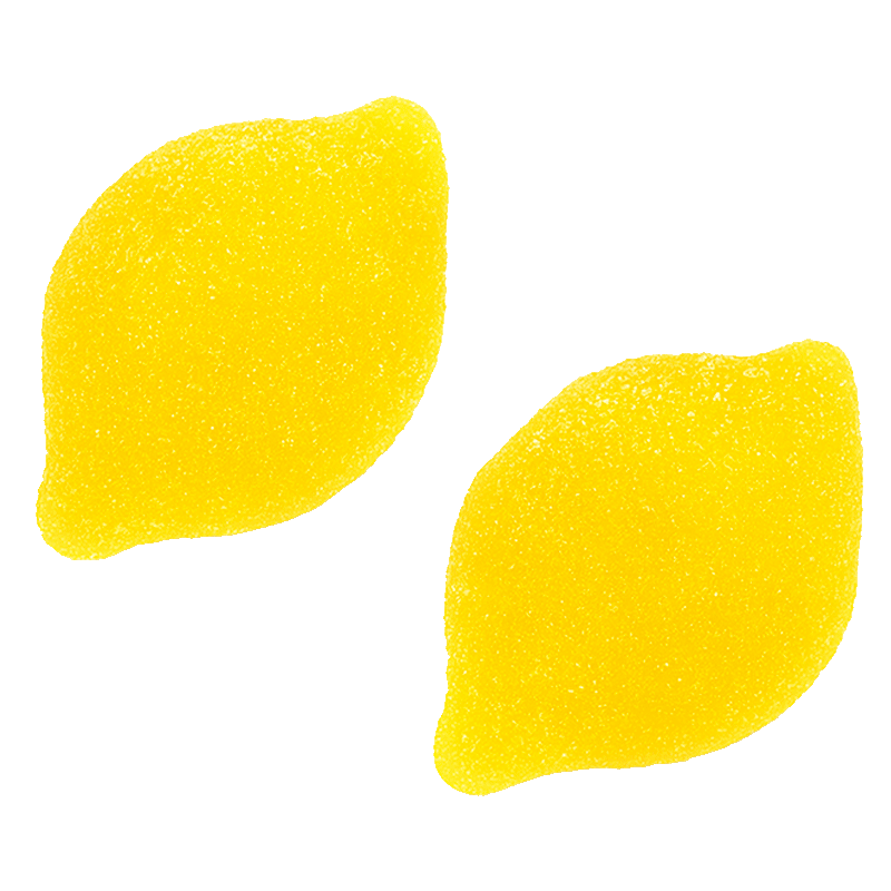 Gominolas de limón recubiertas de azúcar con forma de limón