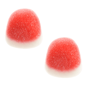Mini besos de azúcar con forma redondeada y acabado en rojo y blanco