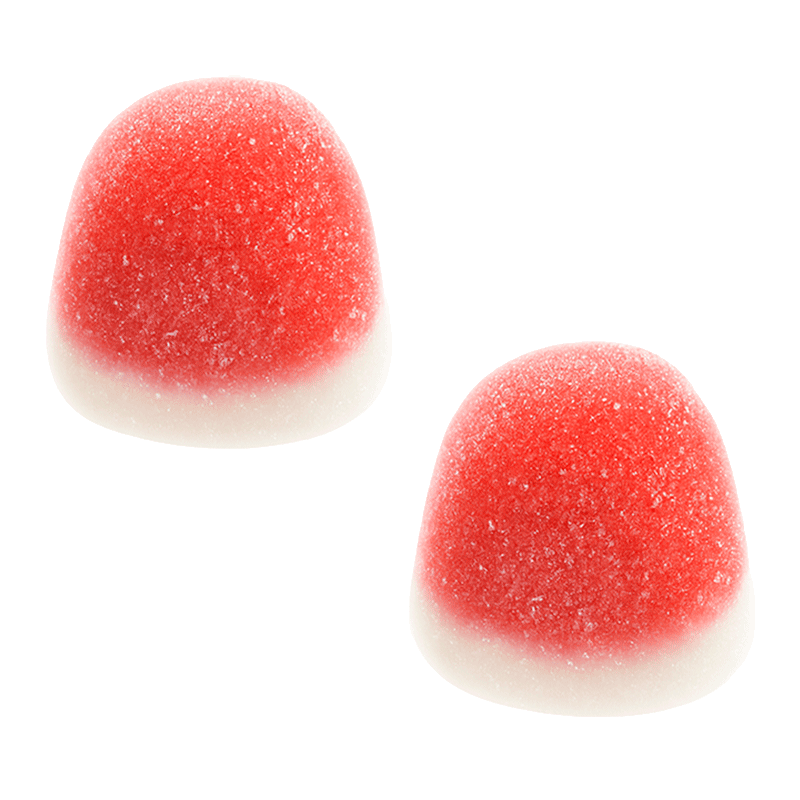 Mini besos de azúcar con forma redondeada y acabado en rojo y blanco