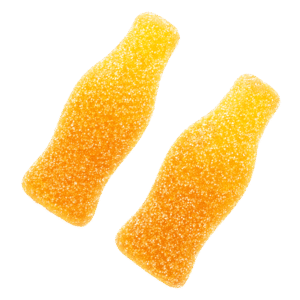 Mini botellas de naranja pica con azúcar ácido y sabor cítrico