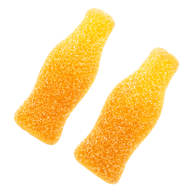 Mini botellas de naranja pica con azúcar ácido y sabor cítrico
