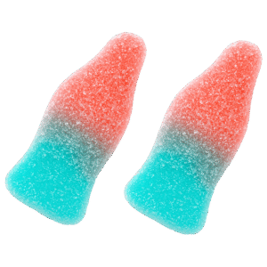 Mini botellas tutti frutti pica con azúcar ácido y colores surtidos