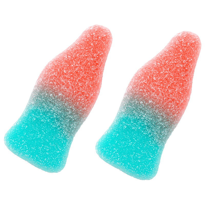 Mini botellas tutti frutti pica con azúcar ácido y colores surtidos
