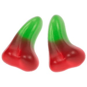 Mini cerezas brillo de gelatina rojo y verde con acabado brillante