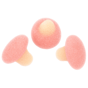 Mini champiñones azúcar de gelatina rosa y blanco con recubrimiento dulce