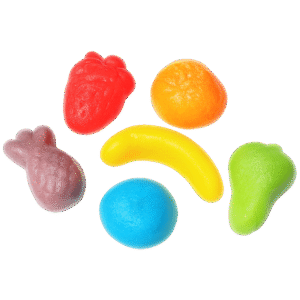 Mini frutas brillo de gelatina con formas surtidas y acabado brillante