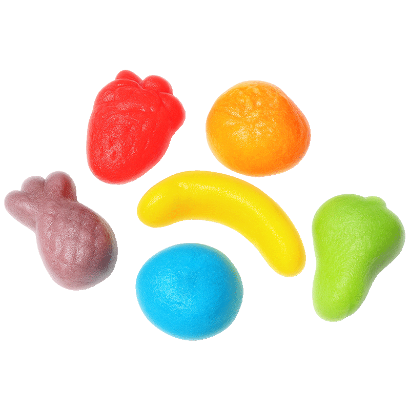 Mini frutas brillo de gelatina con formas surtidas y acabado brillante