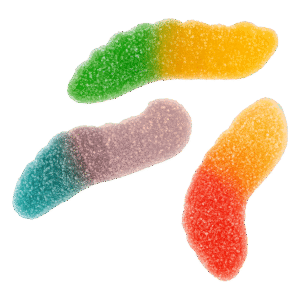Mini gusanos pica de gelatina con sabores afrutados surtidos y cobertura ácida