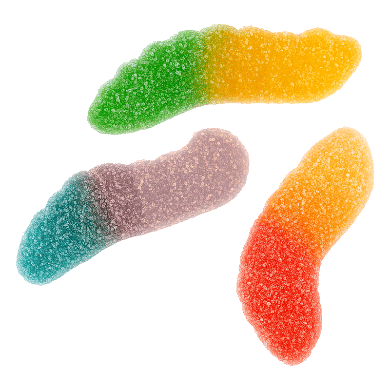 Mini gusanos pica de gelatina con sabores afrutados surtidos y cobertura ácida