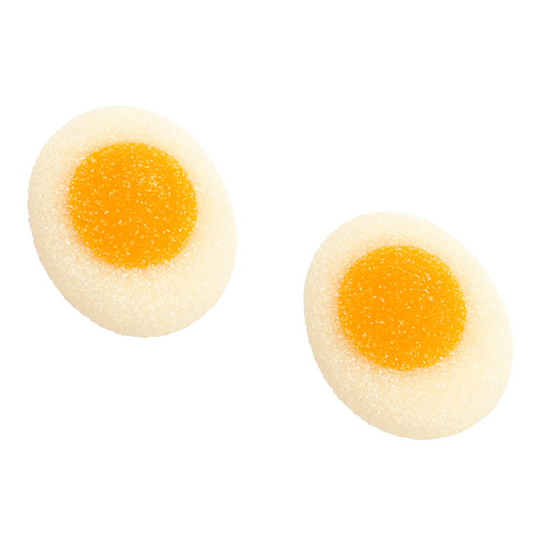 Mini huevos fritos pica de gelatina con cobertura ácida y sabor afrutado