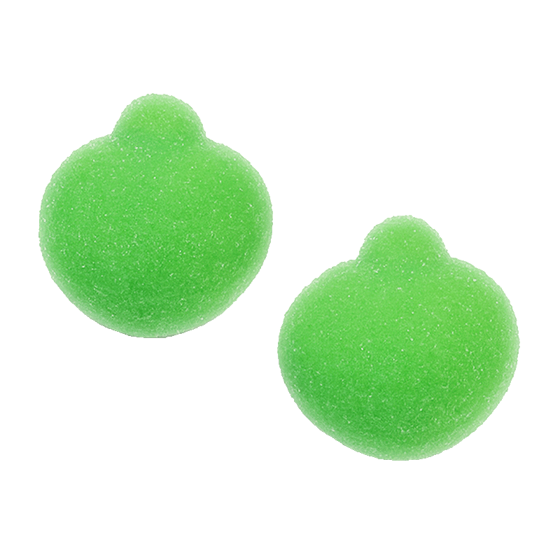 Mini manzanas azúcar de gelatina verde con cobertura azucarada y sabor afrutado