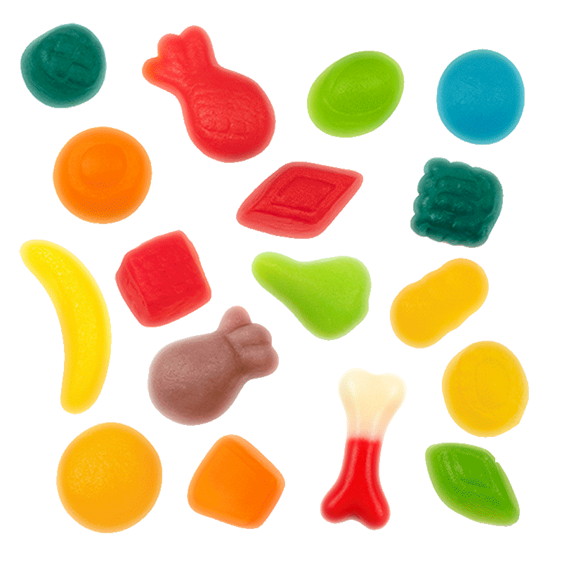 Mini Mix Brillo de golosinas de gelatina brillantes con formas y colores surtidos