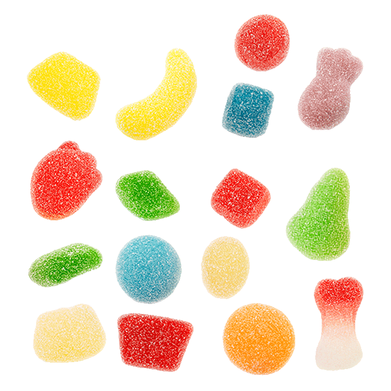 Mini Mix Pica de golosinas ácidas surtidas con formas y colores variados