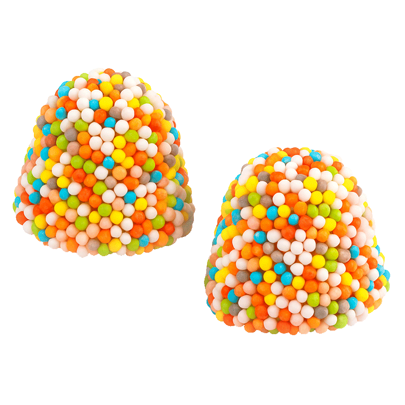 Gominolas moras del bosque multicolor con cobertura de perlitas crujientes de colores