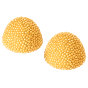 Gominolas moras del bosque doradas con cobertura de perlitas crujientes doradas