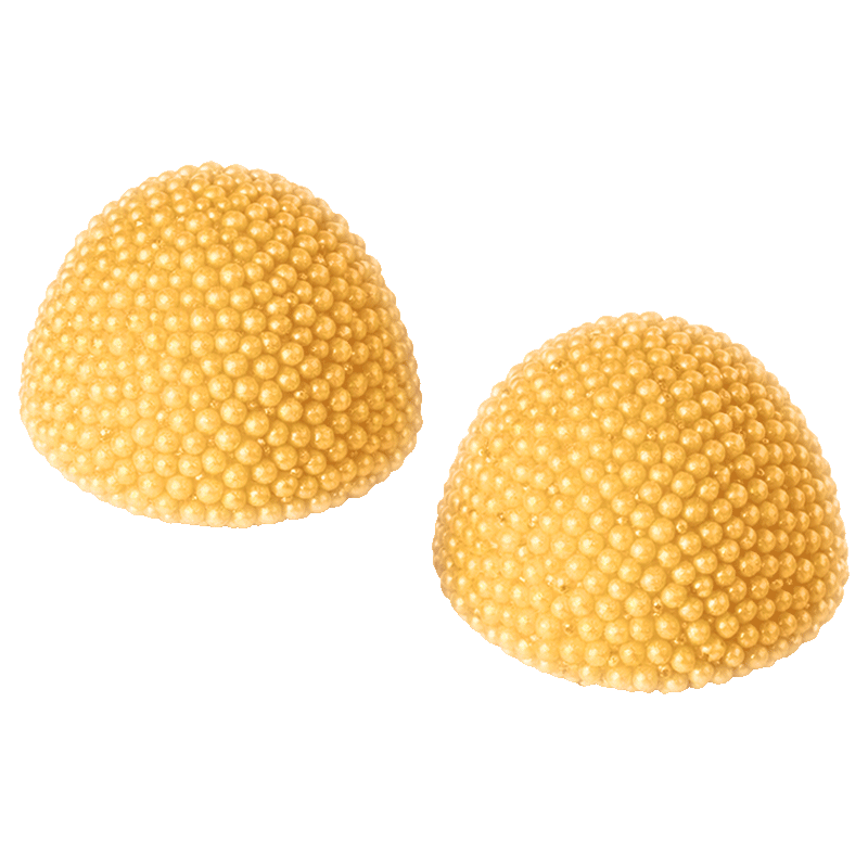 Gominolas moras del bosque doradas con cobertura de perlitas crujientes doradas
