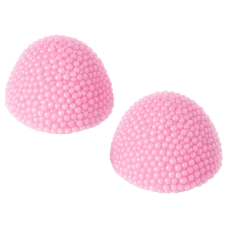 Gominolas moras del bosque rosas con cobertura de perlitas crujientes