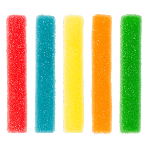 Patatas fritas pica ácidas de colores en tiras con azúcar