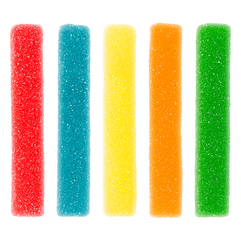 Patatas fritas pica ácidas de colores en tiras con azúcar