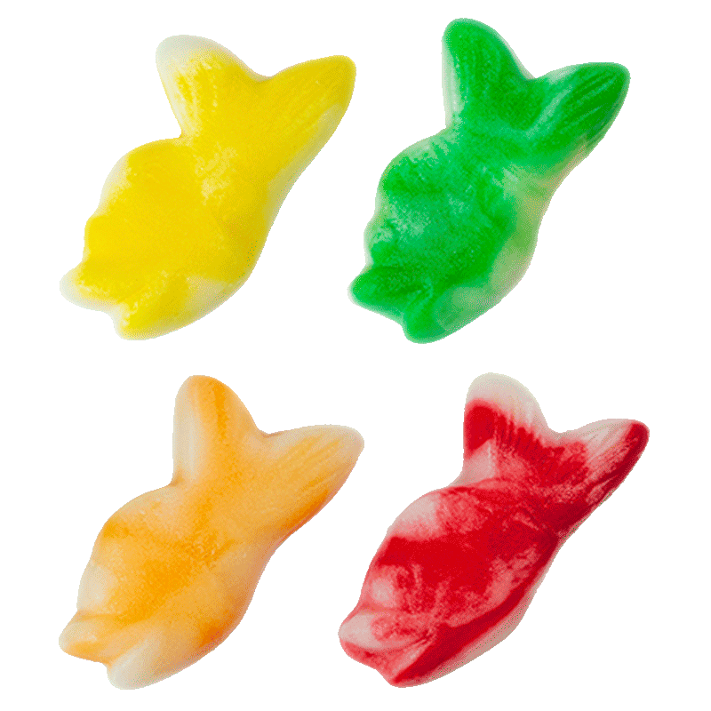 Gominolas con forma de peces en colores surtidos con acabado brillante