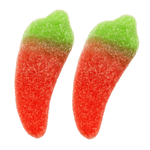 Pimientos Picantes Pica Dulceplus con forma de chile, recubiertos de azúcar ácido y sabor afrutado