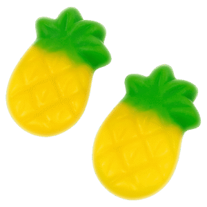 Gominolas con forma de piña amarilla y verde con acabado brillante