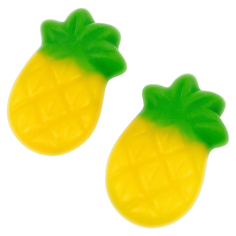 Gominolas con forma de piña amarilla y verde con acabado brillante