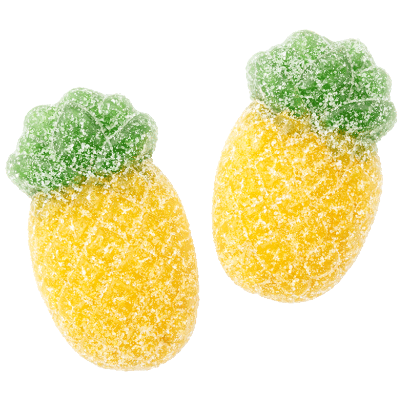 Piñas pica ácidas de golosina con azúcar amarillo y verde