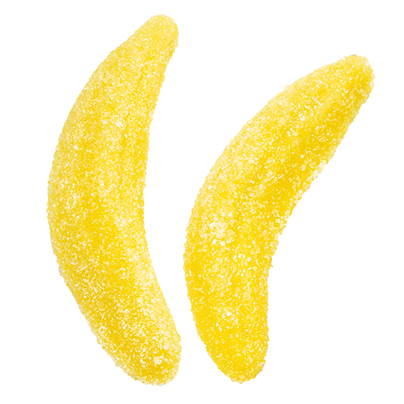 Plátanos de gominola recubiertos de azúcar