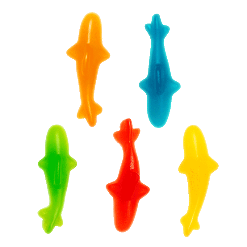 Tiburones surtido brillo de gominola en colores variados con acabado brillante