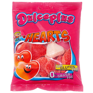 Corazones Fresa Nata Azúcar 100g de gominola dulce con sabor a fresa y nata
