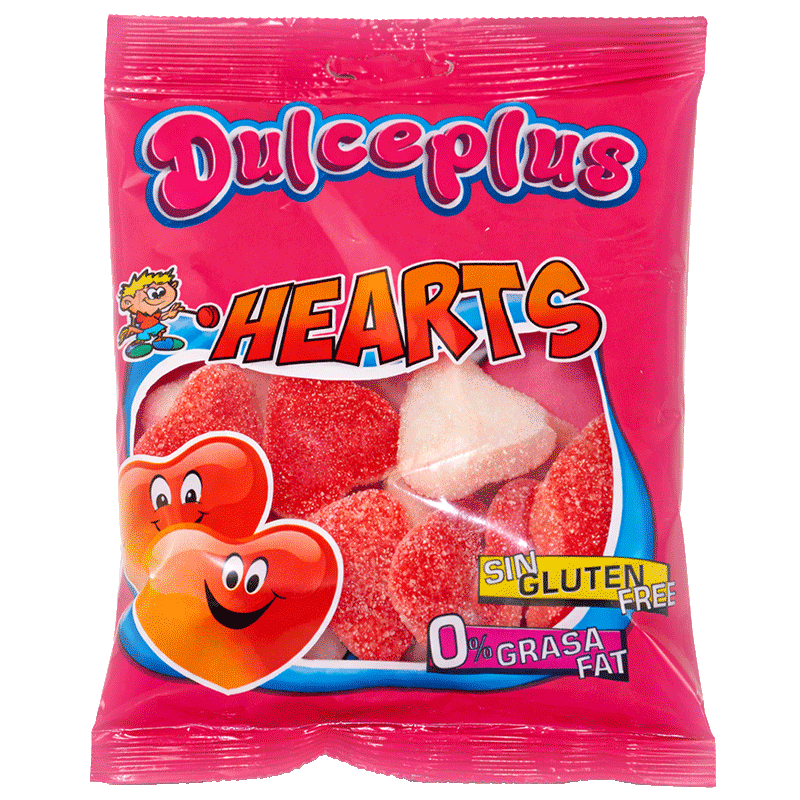 Corazones Fresa Nata Azúcar 100g de gominola dulce con sabor a fresa y nata
