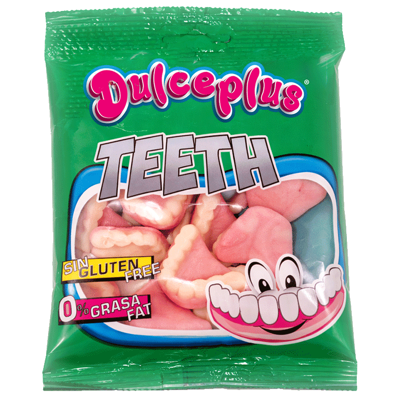 Dentadura Abuela Brillo 100g de gominola con acabado brillante y forma de dentadura