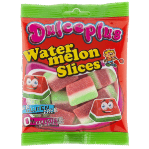 Tajadas Sandía Pica 100g Dulceplus con golosinas de sandía recubiertas de azúcar ácido