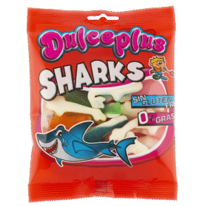 Tiburones Surtido Brillo 100g Dulceplus con golosinas blandas en forma de tiburón