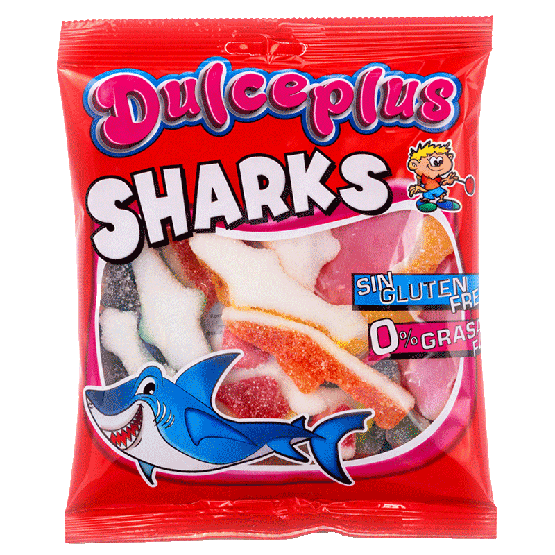 Tiburones Surtido Pica 100g Dulceplus con gominolas ácidas en forma de tiburón