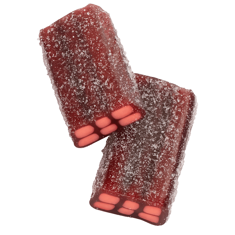 Ladrillos Cereza Pica Dulceplus con cobertura ácida sabor cereza y relleno suave interior