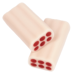 Ladrillos Invertidos Fresa Nata Dulceplus con exterior blanco y relleno rojo sabor fresa y nata